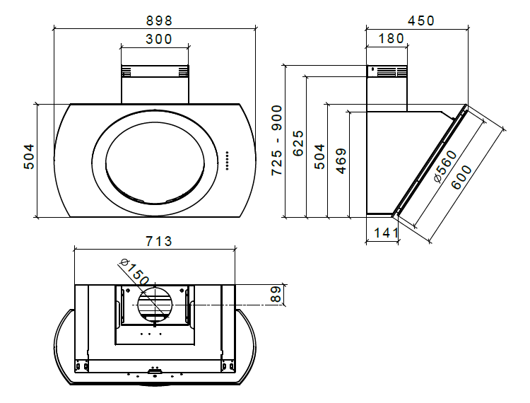 CAPPA NIMA cm 90 - vetro Bianco - 800 m3/h