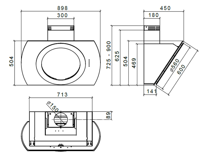 CAPPA NIMA cm 90 - vetro Bianco - 800 m3/h