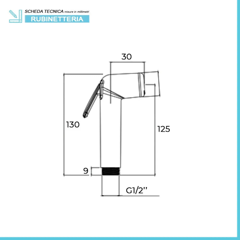 Doccetta igienica cromata in ottone con pulsante on/off