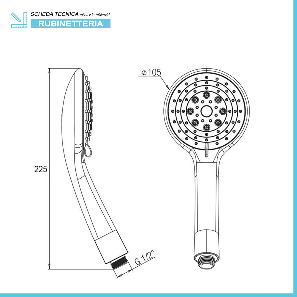Doccetta multigetto 5 Funzioni cromata con manico antiscivolo