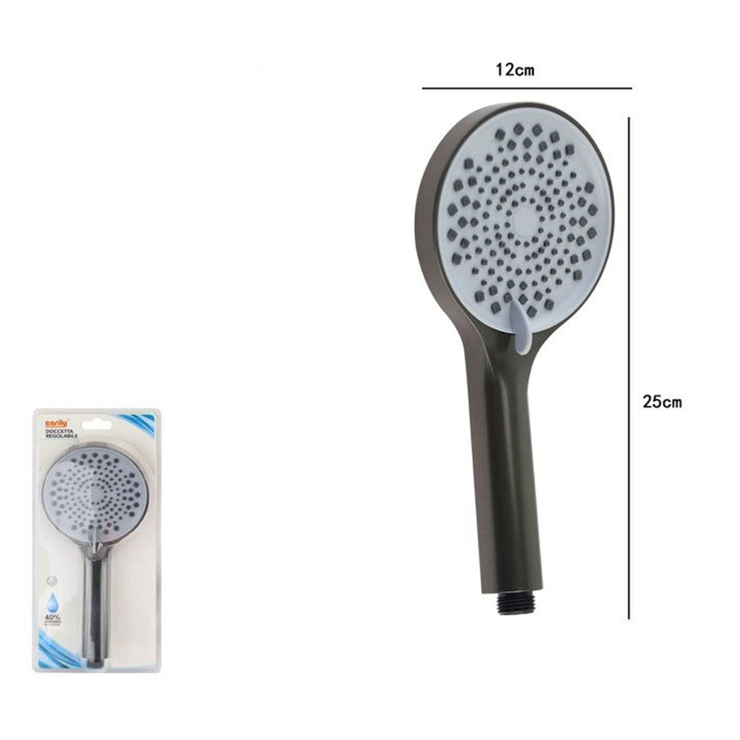 Trade Shop - Doccetta Soffione Doccia Regolabile Multigetto 25x12cm 87134 Tondo Bagno Nero Grigio         