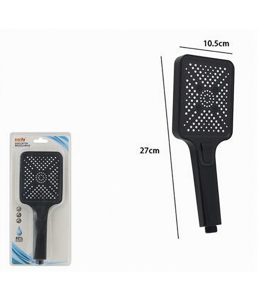 Doccetta Soffione Multigetto Pulsante Doccia Nero Rettangolare 10.5x27 Cm 87535         