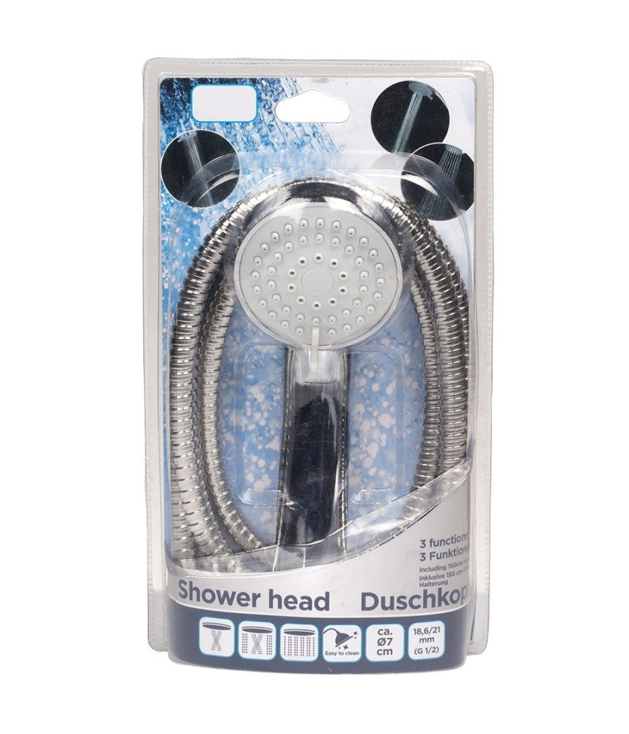 Doccetta Telefono Doccia Diametro 7cm Con Tubo Flessibile Acciaio 150cm         