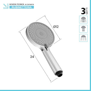 Doccetta tonda H 24 cm in ABS cromato lucido con 3 tipi di getto
