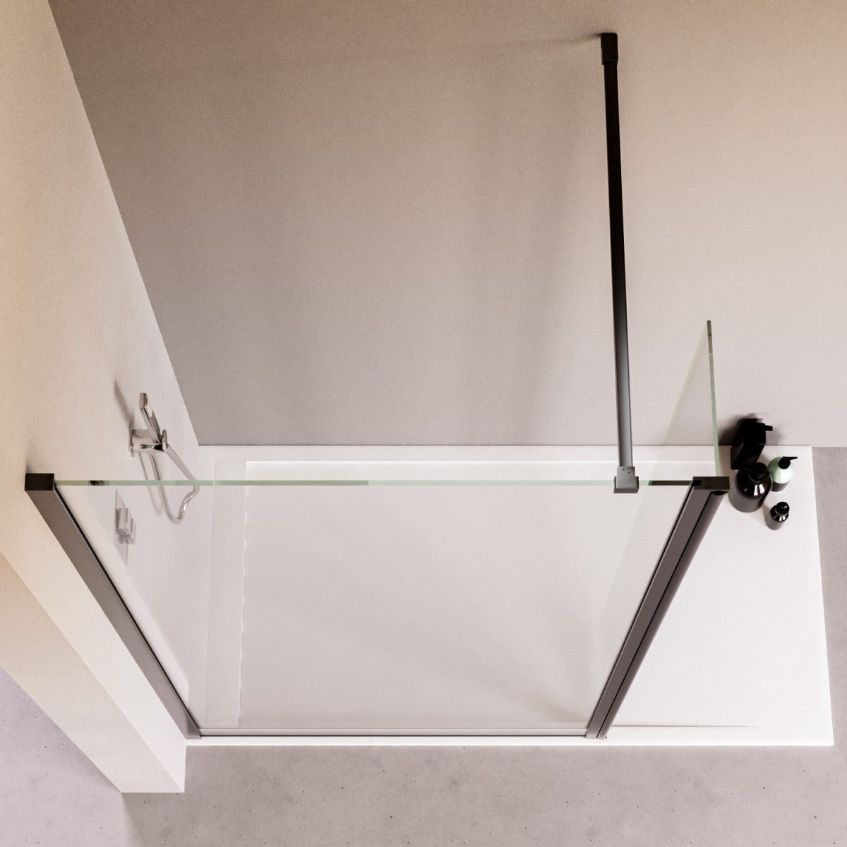 Doccia walk in con aletta richiudibile profili neri 8mm195 osiride, misura 150