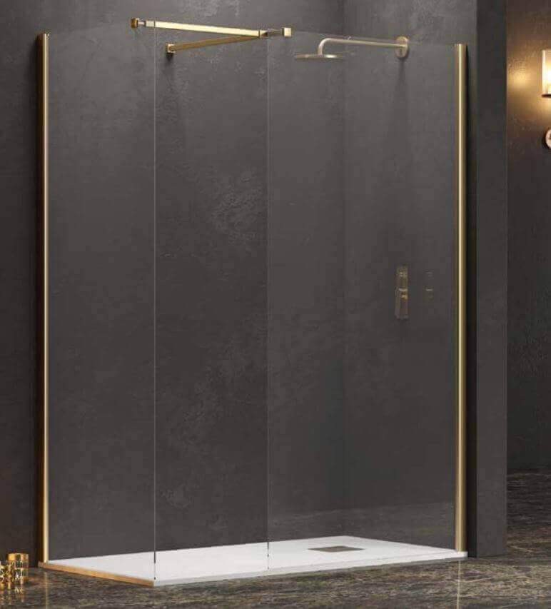 Doccia Walk in Due Pareti H200cm Anticalcare Profili Color Oro - 90cm - 140cm