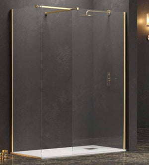 Doccia Walk in Due Pareti H200cm Anticalcare Profili Color Oro - 90cm - 100cm