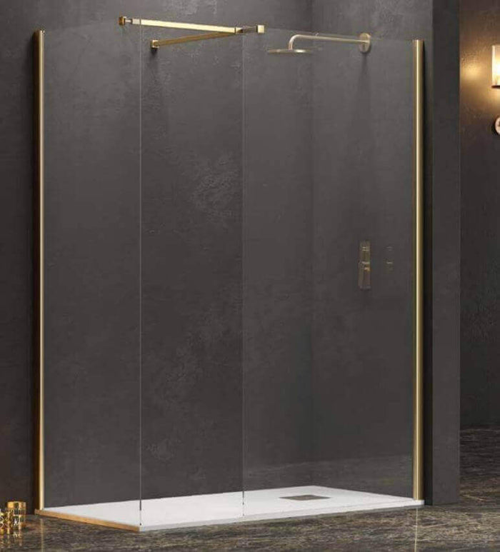 Doccia Walk in Due Pareti H200cm Anticalcare Profili Color Oro - 70cm - 170cm