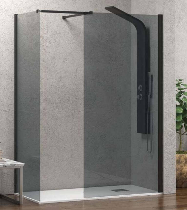 Doccia Due Pareti Walk in Fumè H200cm 8mm Anticalcare Profili Neri - 90cm - 150cm