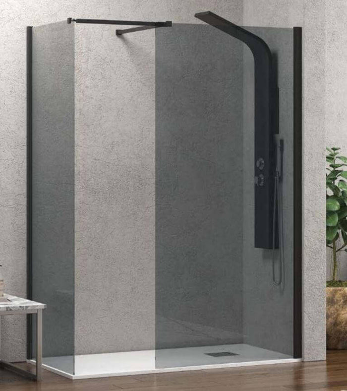 Doccia Due Pareti Walk in Fumè H200cm 8mm Anticalcare Profili Neri - 110cm - 150cm