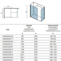 Doccia Due Pareti Walk in H200cm 8mm Anticalcare Profili Neri - 100cm - 160cm