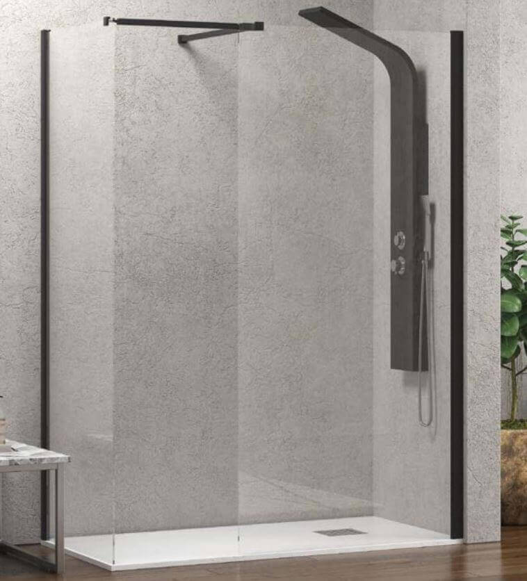 Doccia Due Pareti Walk in H200cm 8mm Anticalcare Profili Neri - 80cm - 120cm