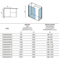 Doccia Due Pareti Walk in Profili bianchi H200cm 8mm Anticalcare - 80cm - 140cm