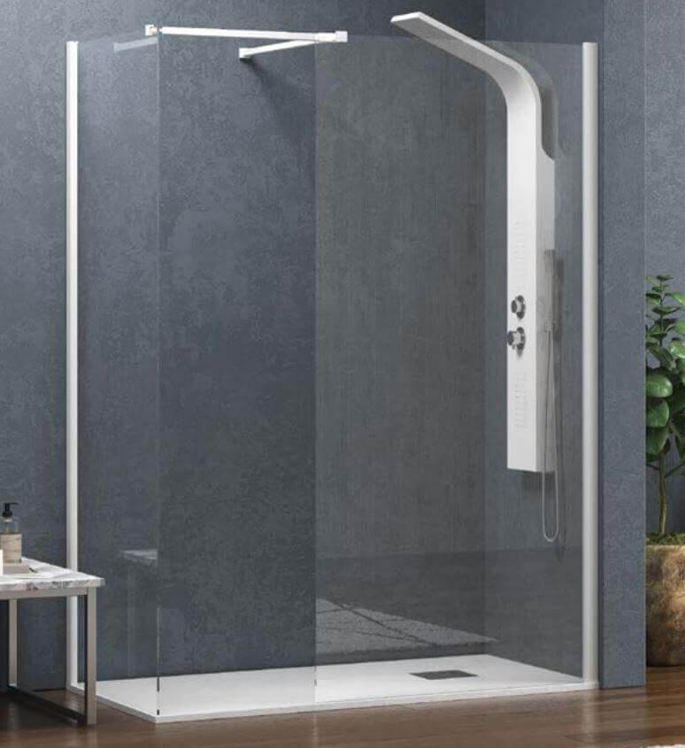 Doccia Due Pareti Walk in Profili bianchi H200cm 8mm Anticalcare - 120cm - 160cm
