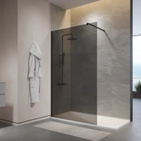 Doccia walk-in 130cm vetro temperato anticalcare 10mm fumé profili neri | Naxos