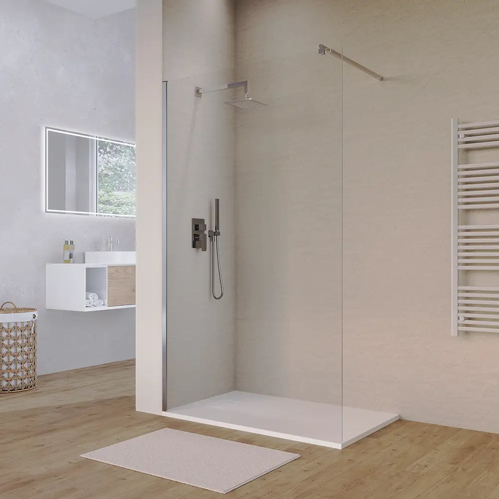Doccia walk-in 150 cm vetro 8mm anticalcare trasparente h200 profili cromo | Keros