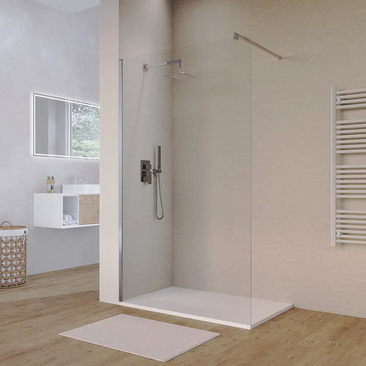 Doccia walk-in 150 cm vetro 8mm anticalcare trasparente h200 profili cromo | Keros