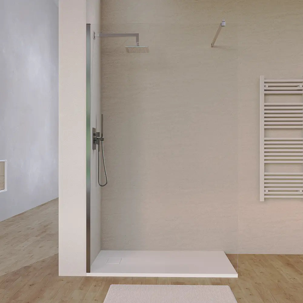 Doccia walk-in 150 cm vetro 8mm anticalcare trasparente h200 profili cromo | Keros