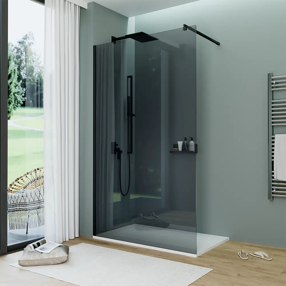 Doccia walk-in 100 cm vetro 8mm anticalcare fumÃ© h200 profili neri | Keros