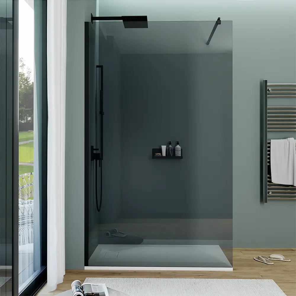 Doccia walk-in 70 cm vetro 8mm anticalcare fumÃ© h200 profili neri | Keros