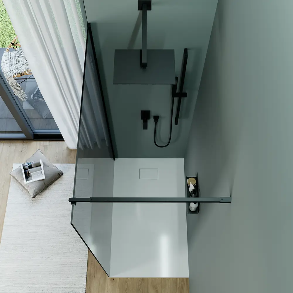 Doccia walk-in 140 cm vetro 8mm anticalcare fumÃ© h200 profili neri | Keros