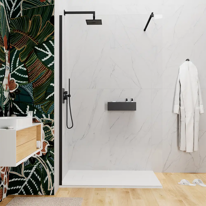 Doccia walk-in 80 cm vetro 8mm anticalcare trasparente h200 profili neri | Keros