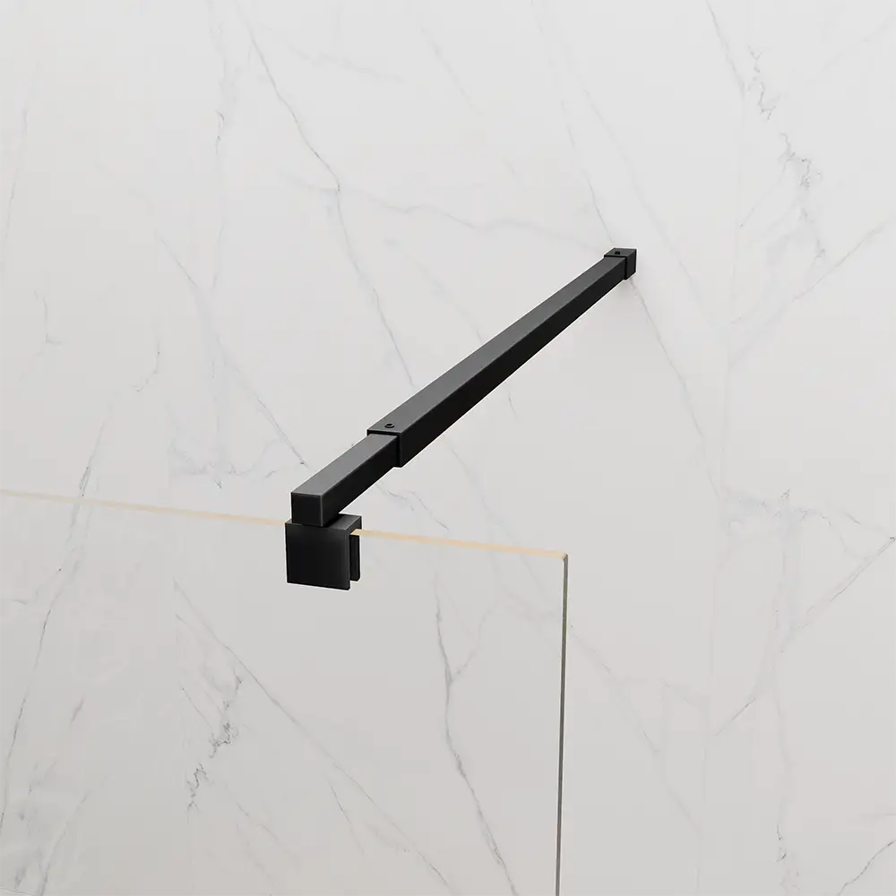 Doccia walk-in 150 cm vetro 8mm anticalcare trasparente h200 profili neri | Keros