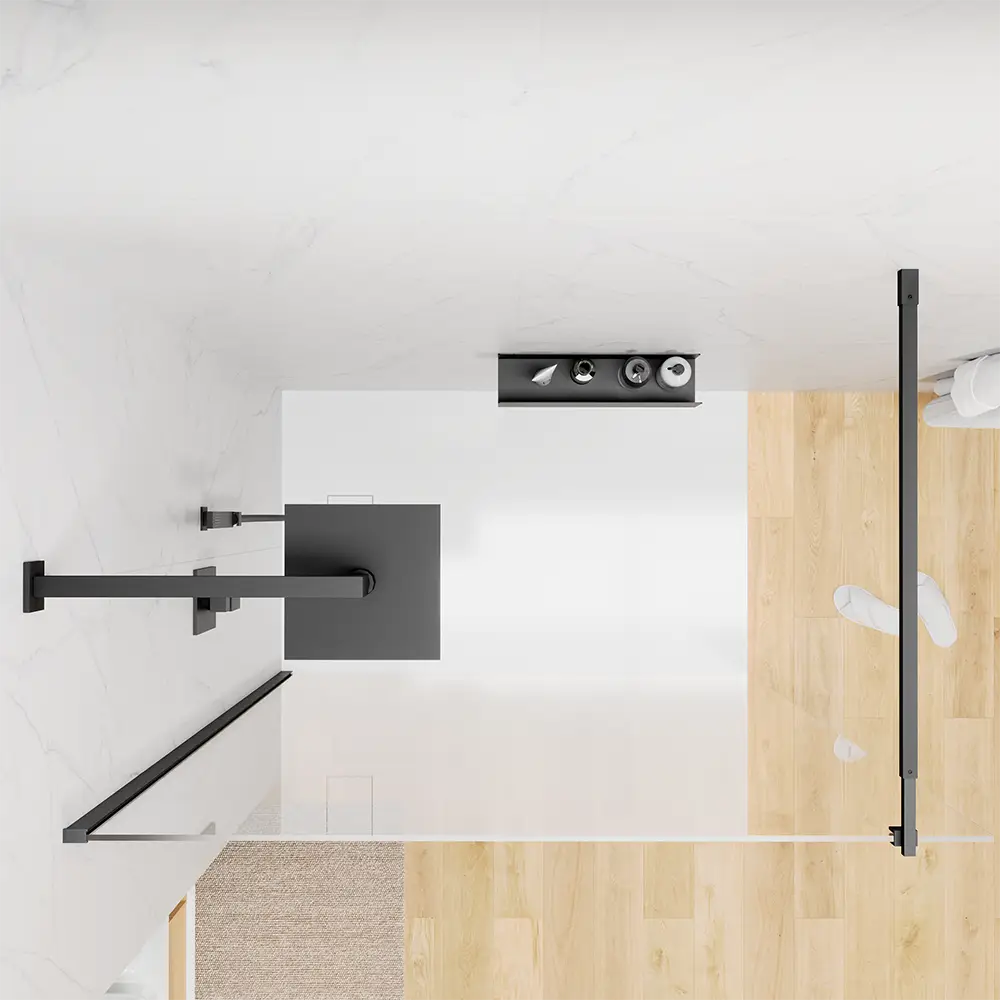 Doccia walk-in 140 cm vetro 8mm anticalcare trasparente h200 profili neri | Keros