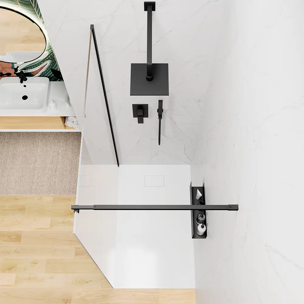 Doccia walk-in 60 cm vetro 8mm anticalcare trasparente h200 profili neri | Keros