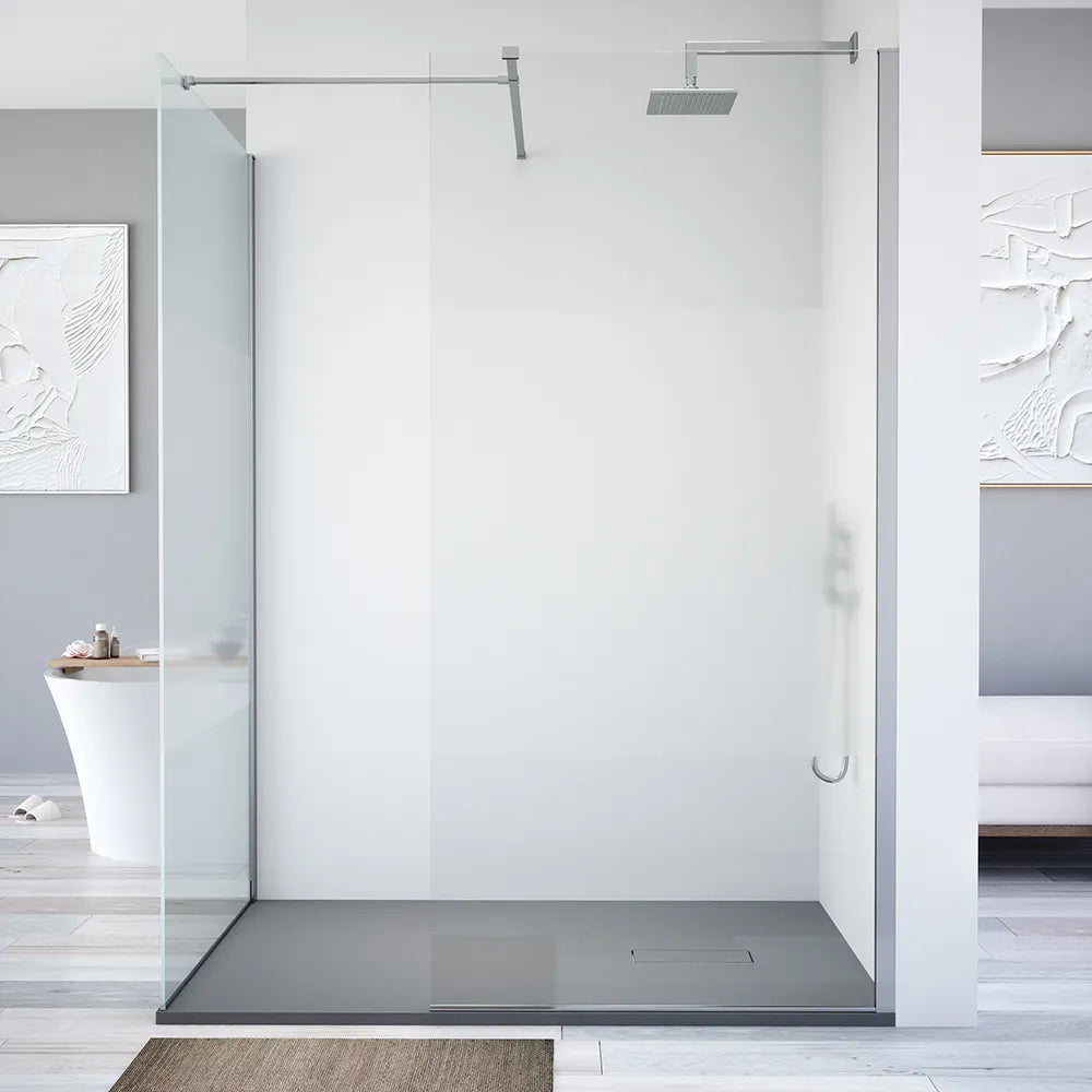 Doppia parete doccia walk-in 80x90cm con supporto a T vetro 8mm opaco anticalcare h200 | Lazaros