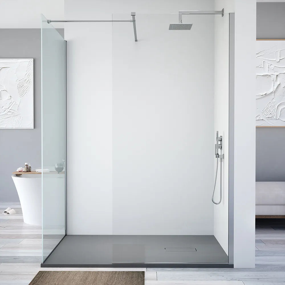 Doppia parete doccia walk-in 80x90cm con supporto a T vetro 8mm trasparente anticalcare h200 | Lazaros