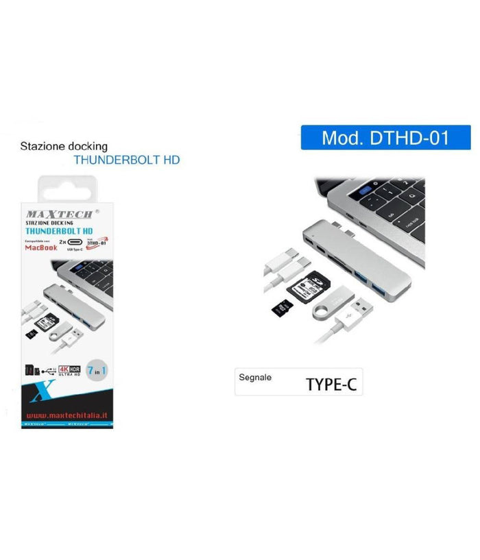 Docking Station Thunderbolt Hd Per Macbook 2xtype-c 7in1 Usb 3.0 Hub 4k Dthd-01         