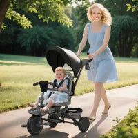Triciclo per Bambini 6 in 1 con Maniglione di Spinta e Sedile Girevole, 111.5x52x98 cm, Nero