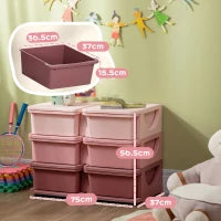 Cassettiera 6 Cassetti per Bambini 3-6 Anni con Bordi Arrotondati, in PP Rosa, 75x37x56.5 cm