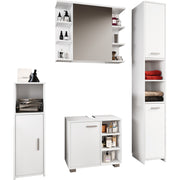 Domus di Ezooza  Set Bagno Completo 4 Pezzi Mobile + Colonna + Pensile e armadietto a specchio, Bianco ,