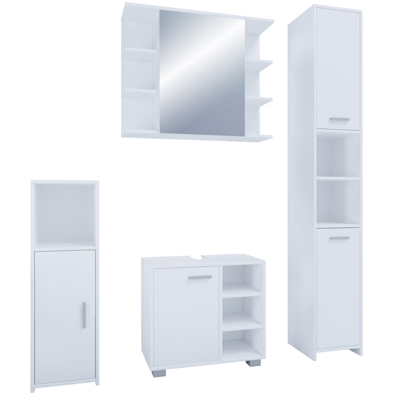Domus di Ezooza  Set Bagno Completo 4 Pezzi Mobile + Colonna + Pensile e armadietto a specchio, Bianco ,