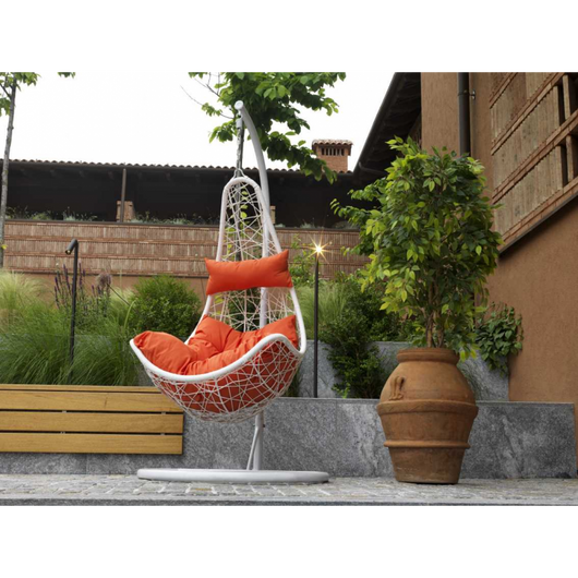 Dondolo pensile Rialto bianco con supporto e cuscino arancione cm82x65h124