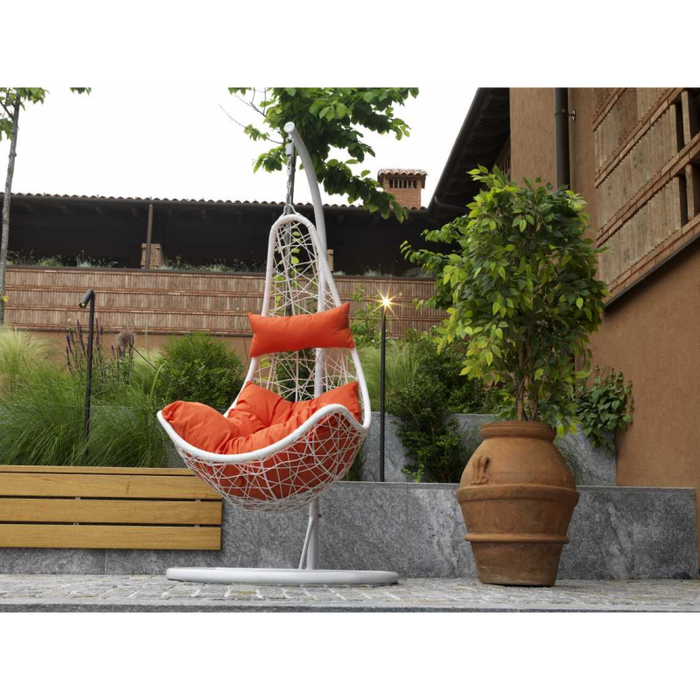 Dondolo pensile Rialto bianco con supporto e cuscino arancione cm82x65h124