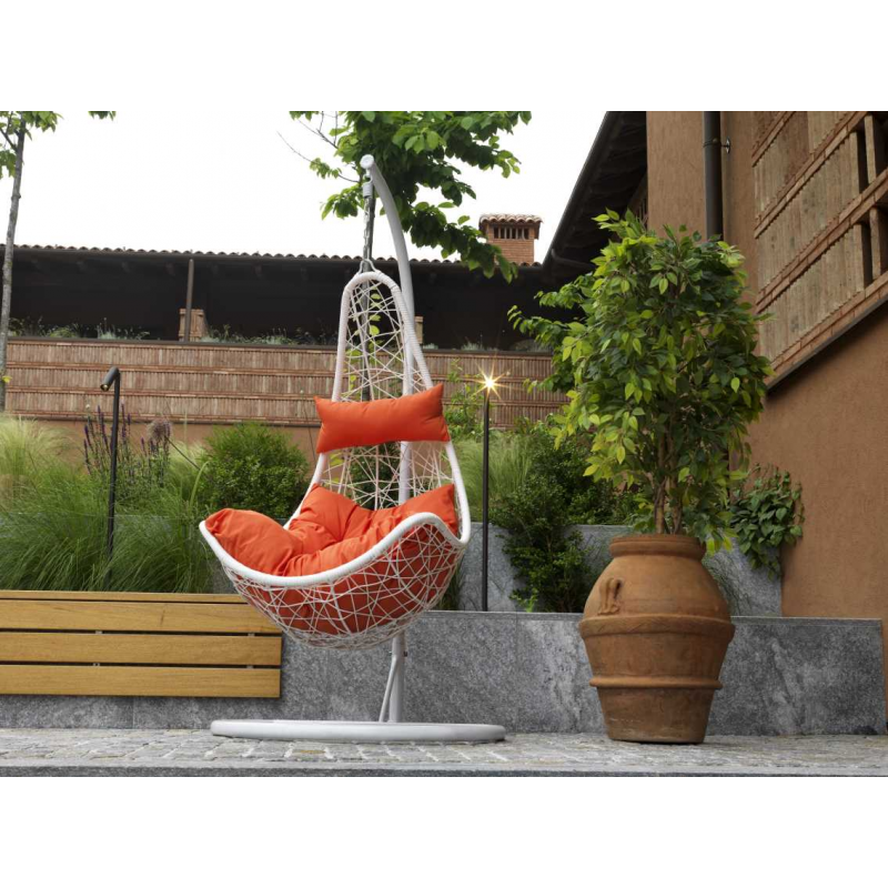 Dondolo pensile Rialto bianco con supporto e cuscino arancione cm82x65h124