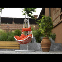 Dondolo pensile Rialto bianco con supporto e cuscino arancione cm82x65h124