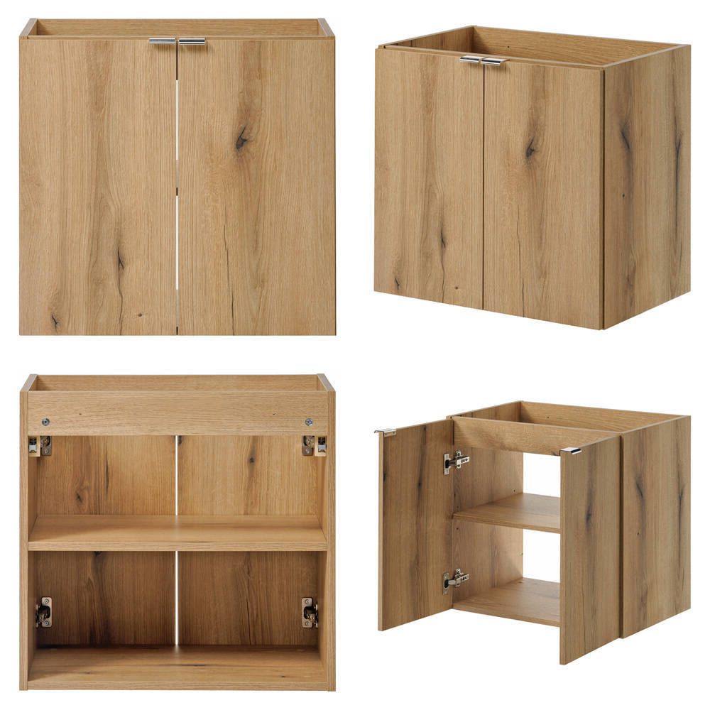 Set Sottolavabo NEWPORT Armadio Stretto 2 Armadi a 2 Ante Piano di Lavoro - Effetto Rovere [en.casa]