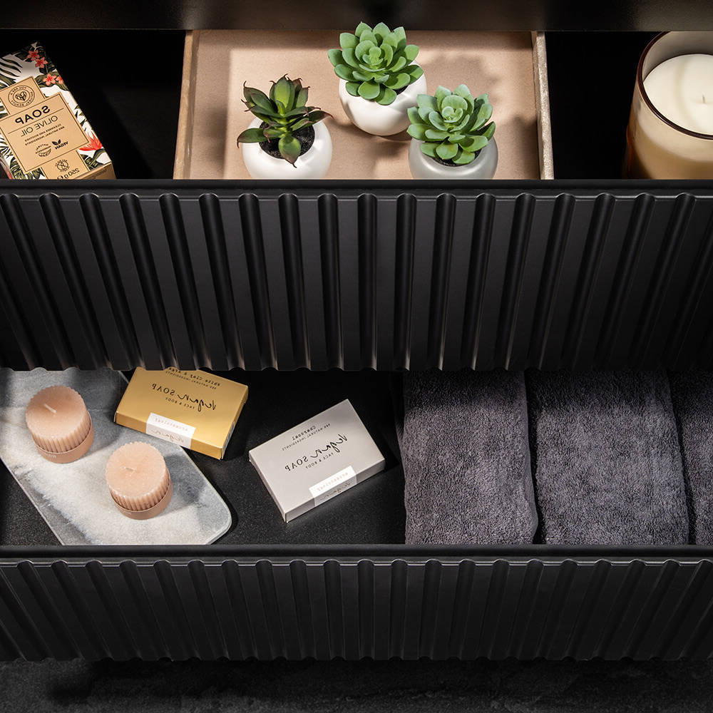 Mobile Sottolavabo Doppio da Parete NEWPORT a 2 Cassetti e 2 Ante 160x60x40 cm - Nero / Effetto Rovere [en.casa]