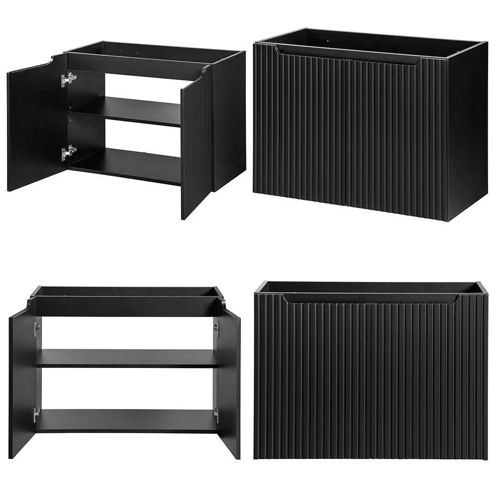 Mobile Sottolavabo Doppio da Parete NEWPORT a 2 Cassetti e 2 Ante 160x60x40 cm - Nero / Effetto Rovere [en.casa]