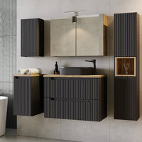 Mobile Sottolavabo Doppio da Parete NEWPORT a 2 Cassetti e 2 Ante 160x60x40 cm - Nero / Effetto Rovere [en.casa]