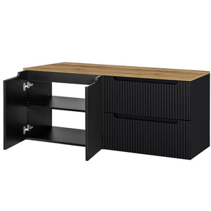 Mobile Sottolavabo Doppio da Parete NEWPORT a 2 Cassetti e 2 Ante 160x60x40 cm - Nero / Effetto Rovere [en.casa]