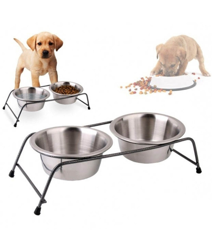 Doppia Ciotola Con Supporto Rialzato Per Cani Cane Gatto In Acciaio Alzaciotole Alza Ciotole Antiscivolo         
