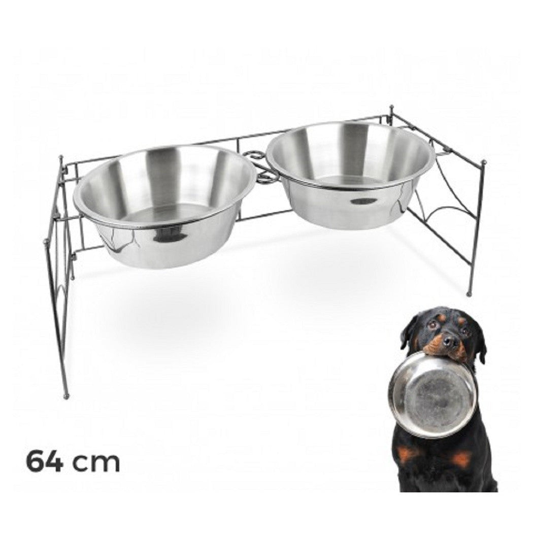 Trade Shop - Doppia Ciotola Per Cane Cani In Acciaio Con Supporto Rialzato 44 X 21,5 X 11 Cm -