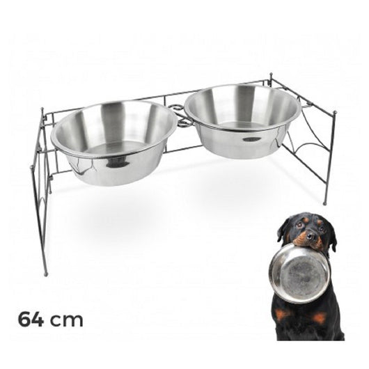Trade Shop - Doppia Ciotola Per Cane Cani In Acciaio Con Supporto Rialzato 44 X 21,5 X 11 Cm -