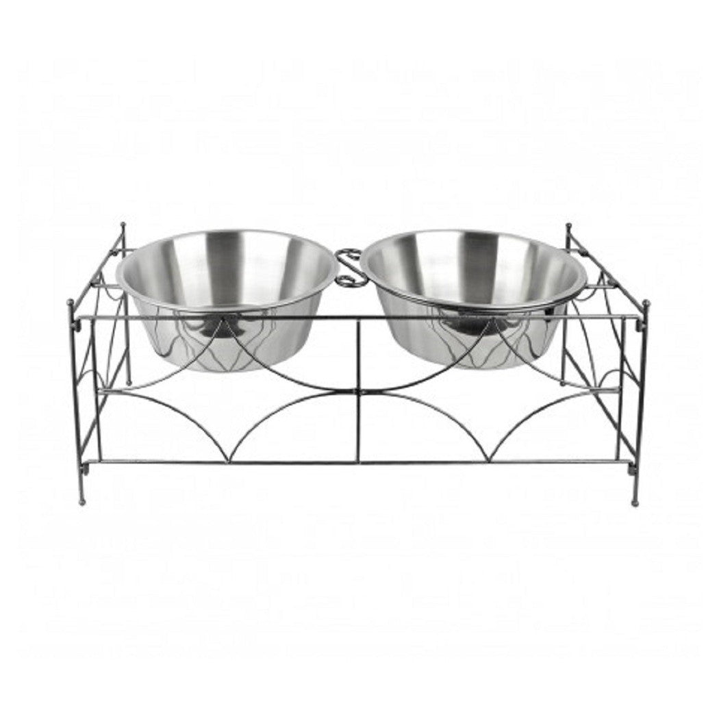 Trade Shop - Doppia Ciotola Per Cane Cani In Acciaio Con Supporto Rialzato 44 X 21,5 X 11 Cm -