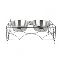 Trade Shop - Doppia Ciotola Per Cane Cani In Acciaio Con Supporto Rialzato 44 X 21,5 X 11 Cm -